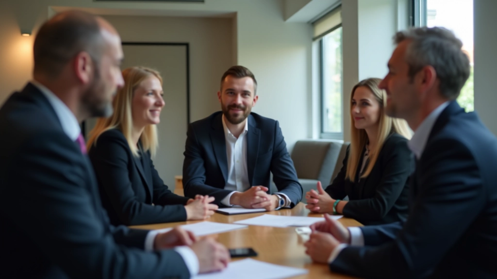 Group of business professionals in collaborative discussion around table