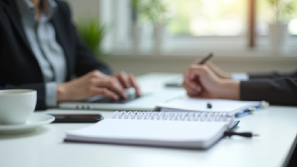 Modern workspace with laptop, notebook, and coffee showing organized business workflow