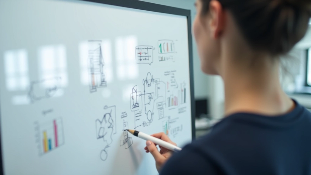 Person sketching ideas on whiteboard with colorful markers during planning session, creative workspace